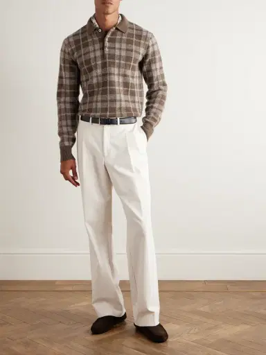 Ralph Lauren Purple Label Checked Brushed Cashmere Polo Shirt - Men | Thumbnail 2 Ralph Lauren Purple Label Checked Brushed Cashmere Polo Shirt - Men | Thumbnail 2
