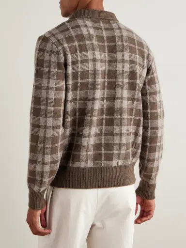 Ralph Lauren Purple Label Checked Brushed Cashmere Polo Shirt - Men | Thumbnail 4 Ralph Lauren Purple Label Checked Brushed Cashmere Polo Shirt - Men | Thumbnail 4