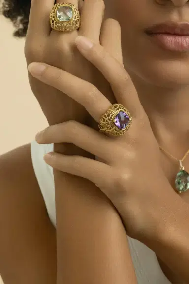LISA NIK Amethyst Textured Ring | Thumbnail 4 LISA NIK Amethyst Textured Ring | Thumbnail 4