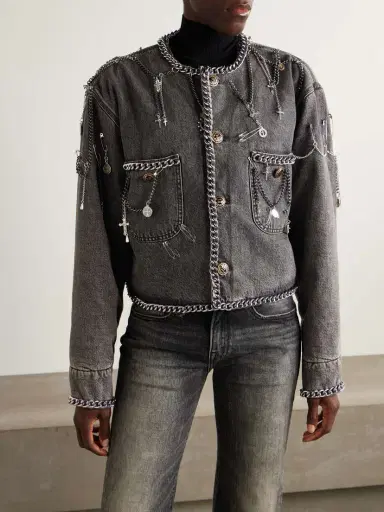 R13 Cropped Embellished Denim Jacket | Thumbnail 3 R13 Cropped Embellished Denim Jacket | Thumbnail 3