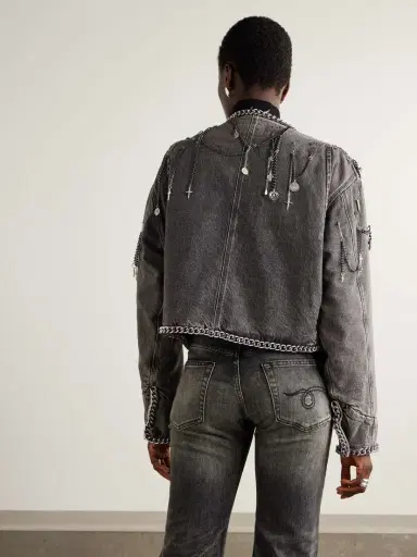 R13 Cropped Embellished Denim Jacket | Thumbnail 4 R13 Cropped Embellished Denim Jacket | Thumbnail 4
