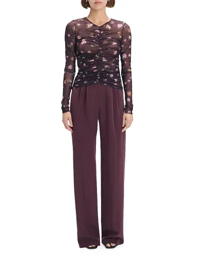 Favorite Daughter Women's Party Floral Mesh Ruched V-neck Top | Thumbnail 2 Favorite Daughter Women's Party Floral Mesh Ruched V-neck Top | Thumbnail 2