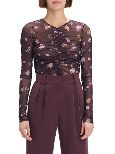 Favorite Daughter Women's Party Floral Mesh Ruched V-neck Top | Thumbnail 4 Favorite Daughter Women's Party Floral Mesh Ruched V-neck Top | Thumbnail 4
