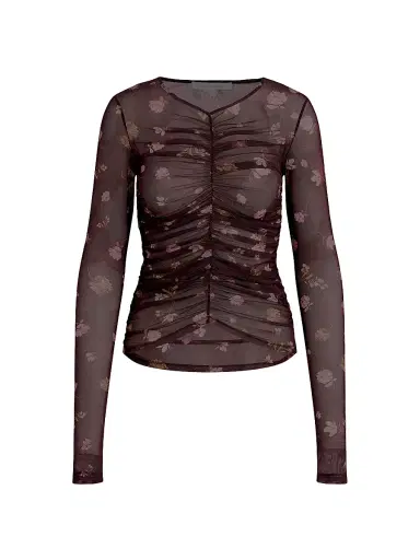Favorite Daughter Women's Party Floral Mesh Ruched V-neck Top | Thumbnail 1 Favorite Daughter Women's Party Floral Mesh Ruched V-neck Top | Thumbnail 1
