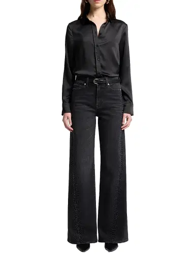 7 For All Mankind Women's Twisted Lotta Rhinestone Wide-Leg Jeans - Bottomline - Size 30 | Thumbnail 2 7 For All Mankind Women's Twisted Lotta Rhinestone Wide-Leg Jeans - Bottomline - Size 30 | Thumbnail 2