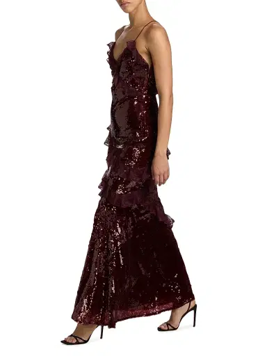 LoveShackFancy Women's Rialto Sequined Ruffled Maxi Dress - Bordeaux | Thumbnail 2 LoveShackFancy Women's Rialto Sequined Ruffled Maxi Dress - Bordeaux | Thumbnail 2