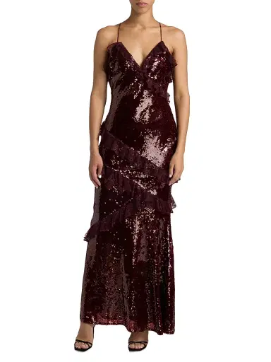 LoveShackFancy Women's Rialto Sequined Ruffled Maxi Dress - Bordeaux | Thumbnail 3 LoveShackFancy Women's Rialto Sequined Ruffled Maxi Dress - Bordeaux | Thumbnail 3