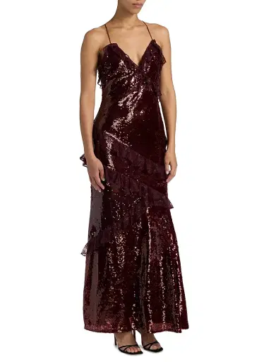 LoveShackFancy Women's Rialto Sequined Ruffled Maxi Dress - Bordeaux | Thumbnail 4 LoveShackFancy Women's Rialto Sequined Ruffled Maxi Dress - Bordeaux | Thumbnail 4