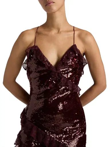 LoveShackFancy Women's Rialto Sequined Ruffled Maxi Dress - Bordeaux | Thumbnail 6 LoveShackFancy Women's Rialto Sequined Ruffled Maxi Dress - Bordeaux | Thumbnail 6