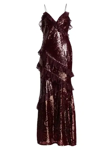 LoveShackFancy Women's Rialto Sequined Ruffled Maxi Dress - Bordeaux | Thumbnail 1 LoveShackFancy Women's Rialto Sequined Ruffled Maxi Dress - Bordeaux | Thumbnail 1