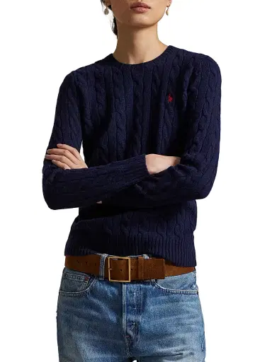 Polo Ralph Lauren Women's Cable-Knit Wool-Cashmere Crewneck Sweater - Hunter Navy | Thumbnail 3 Polo Ralph Lauren Women's Cable-Knit Wool-Cashmere Crewneck Sweater - Hunter Navy | Thumbnail 3