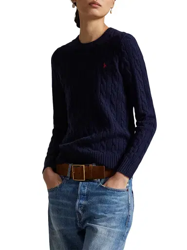 Polo Ralph Lauren Women's Cable-Knit Wool-Cashmere Crewneck Sweater - Hunter Navy | Thumbnail 4 Polo Ralph Lauren Women's Cable-Knit Wool-Cashmere Crewneck Sweater - Hunter Navy | Thumbnail 4