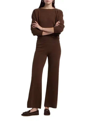 Stellae Dux Women's Cashmere Foldover Knit Pants - Soft Chocolate - Size XS | Thumbnail 2 Stellae Dux Women's Cashmere Foldover Knit Pants - Soft Chocolate - Size XS | Thumbnail 2