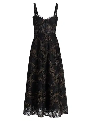 As It May Women's Lola Metallic Lace Midi-Dress - Black Gold | Thumbnail 1 As It May Women's Lola Metallic Lace Midi-Dress - Black Gold | Thumbnail 1