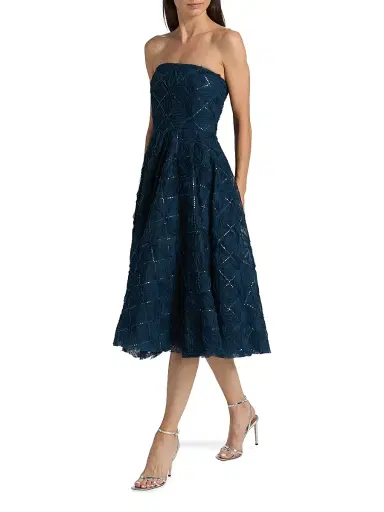 Theia Women's Anna Strapless Tulle Tea-Length Dress - Poseidon | Thumbnail 2 Theia Women's Anna Strapless Tulle Tea-Length Dress - Poseidon | Thumbnail 2