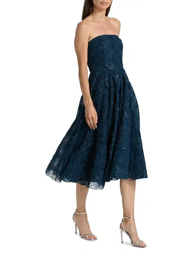 Theia Women's Anna Strapless Tulle Tea-Length Dress - Poseidon | Thumbnail 4 Theia Women's Anna Strapless Tulle Tea-Length Dress - Poseidon | Thumbnail 4