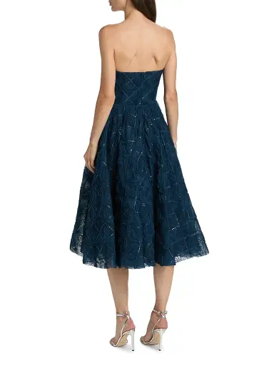 Theia Women's Anna Strapless Tulle Tea-Length Dress - Poseidon | Thumbnail 5 Theia Women's Anna Strapless Tulle Tea-Length Dress - Poseidon | Thumbnail 5