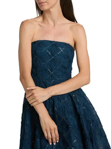 Theia Women's Anna Strapless Tulle Tea-Length Dress - Poseidon | Thumbnail 6 Theia Women's Anna Strapless Tulle Tea-Length Dress - Poseidon | Thumbnail 6