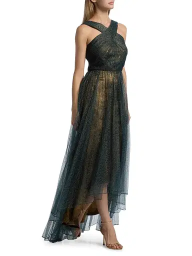 Theia Women's Linda Sunburst Pleated Lace High-Low Gown - Poseidon Gold | Thumbnail 2 Theia Women's Linda Sunburst Pleated Lace High-Low Gown - Poseidon Gold | Thumbnail 2