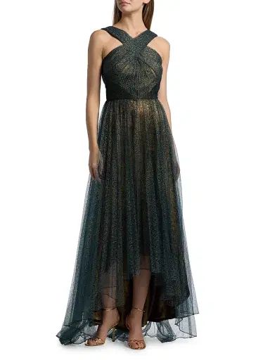 Theia Women's Linda Sunburst Pleated Lace High-Low Gown - Poseidon Gold | Thumbnail 3 Theia Women's Linda Sunburst Pleated Lace High-Low Gown - Poseidon Gold | Thumbnail 3