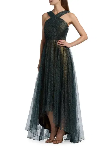 Theia Women's Linda Sunburst Pleated Lace High-Low Gown - Poseidon Gold | Thumbnail 4 Theia Women's Linda Sunburst Pleated Lace High-Low Gown - Poseidon Gold | Thumbnail 4
