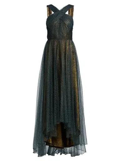 Theia Women's Linda Sunburst Pleated Lace High-Low Gown - Poseidon Gold | Thumbnail 1 Theia Women's Linda Sunburst Pleated Lace High-Low Gown - Poseidon Gold | Thumbnail 1