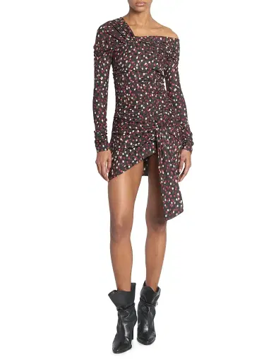Isabel Marant Women's Velari Spotted Stretch Silk Asymmetric Minidress - Black Red | Thumbnail 2 Isabel Marant Women's Velari Spotted Stretch Silk Asymmetric Minidress - Black Red | Thumbnail 2