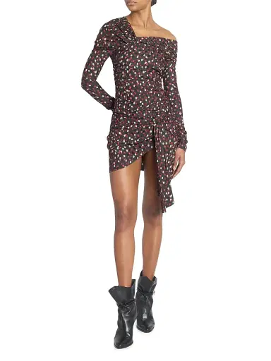 Isabel Marant Women's Velari Spotted Stretch Silk Asymmetric Minidress - Black Red | Thumbnail 3 Isabel Marant Women's Velari Spotted Stretch Silk Asymmetric Minidress - Black Red | Thumbnail 3