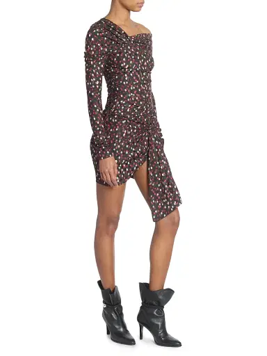 Isabel Marant Women's Velari Spotted Stretch Silk Asymmetric Minidress - Black Red | Thumbnail 4 Isabel Marant Women's Velari Spotted Stretch Silk Asymmetric Minidress - Black Red | Thumbnail 4