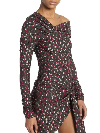 Isabel Marant Women's Velari Spotted Stretch Silk Asymmetric Minidress - Black Red | Thumbnail 6 Isabel Marant Women's Velari Spotted Stretch Silk Asymmetric Minidress - Black Red | Thumbnail 6