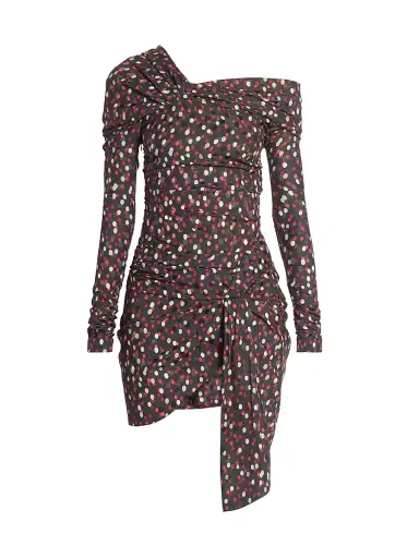 Isabel Marant Women's Velari Spotted Stretch Silk Asymmetric Minidress - Black Red | Thumbnail 1 Isabel Marant Women's Velari Spotted Stretch Silk Asymmetric Minidress - Black Red | Thumbnail 1