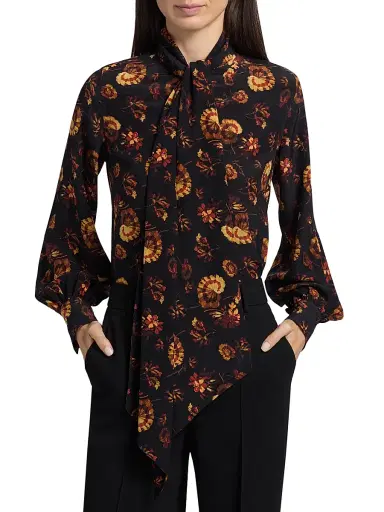 Burberry Women's Lina Floral Silk Tie-Neck Blouse - Crimson Red | Thumbnail 3 Burberry Women's Lina Floral Silk Tie-Neck Blouse - Crimson Red | Thumbnail 3