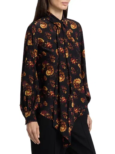 Burberry Women's Lina Floral Silk Tie-Neck Blouse - Crimson Red | Thumbnail 4 Burberry Women's Lina Floral Silk Tie-Neck Blouse - Crimson Red | Thumbnail 4