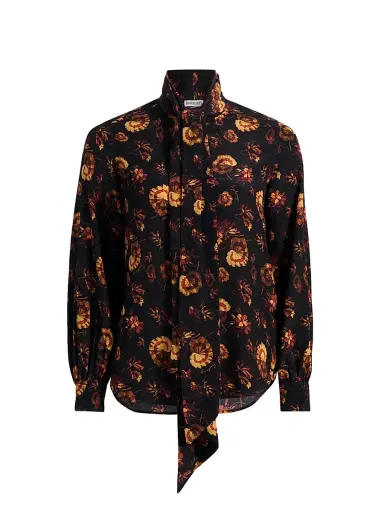 Burberry Women's Lina Floral Silk Tie-Neck Blouse - Crimson Red | Thumbnail 1 Burberry Women's Lina Floral Silk Tie-Neck Blouse - Crimson Red | Thumbnail 1