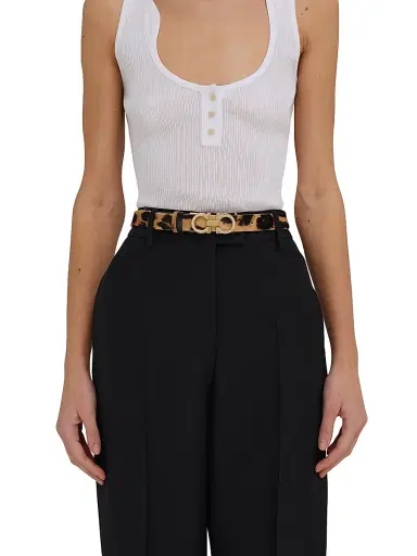 FERRAGAMO Women's Donna Double Gancini Leopard Calf Hair Belt - Natural Black | Thumbnail 2 FERRAGAMO Women's Donna Double Gancini Leopard Calf Hair Belt - Natural Black | Thumbnail 2