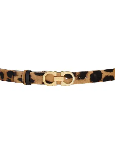 FERRAGAMO Women's Donna Double Gancini Leopard Calf Hair Belt - Natural Black | Thumbnail 3 FERRAGAMO Women's Donna Double Gancini Leopard Calf Hair Belt - Natural Black | Thumbnail 3