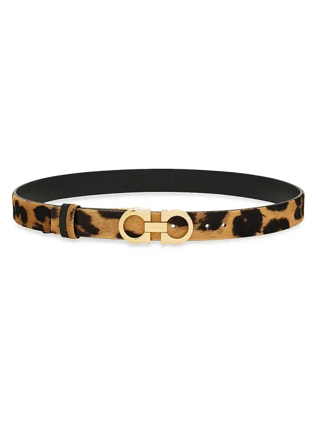 Women's Donna Double Gancini Leopard Calf Hair Belt - Natural Black Women's Donna Double Gancini Leopard Calf Hair Belt - Natural Black