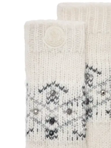 Moncler Women's Gloves in Alpaca & Wool Blend - White | Thumbnail 2 Moncler Women's Gloves in Alpaca & Wool Blend - White | Thumbnail 2