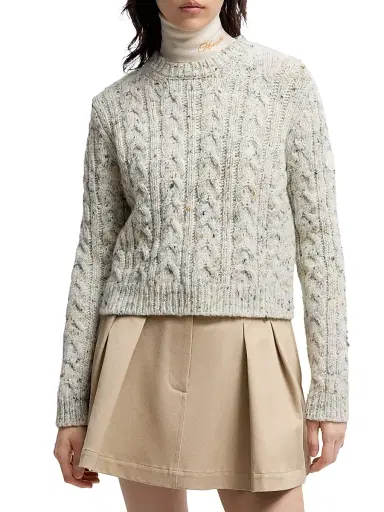 Moncler Women's Crew Neck Sweater in Wool Blend - Ice Gray | Thumbnail 2 Moncler Women's Crew Neck Sweater in Wool Blend - Ice Gray | Thumbnail 2