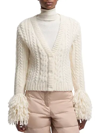 Moncler Women's Cardigan in Alpaca Blend - White | Thumbnail 2 Moncler Women's Cardigan in Alpaca Blend - White | Thumbnail 2