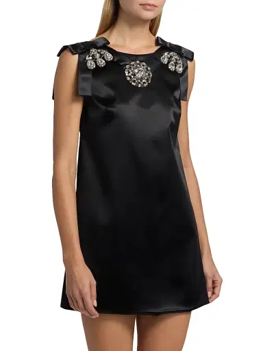 Dolce & Gabbana Women's Embellished Satin Shift Minidress - Nero | Thumbnail 3 Dolce & Gabbana Women's Embellished Satin Shift Minidress - Nero | Thumbnail 3