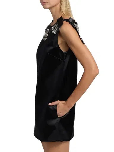 Dolce & Gabbana Women's Embellished Satin Shift Minidress - Nero | Thumbnail 4 Dolce & Gabbana Women's Embellished Satin Shift Minidress - Nero | Thumbnail 4