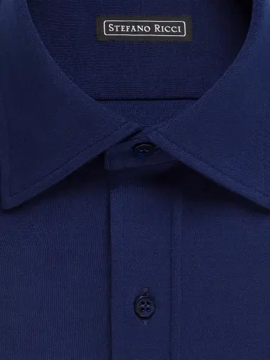 Stefano Ricci Men's Refined Wool Jersey Dress Shirt - Dark Blue | Thumbnail 2 Stefano Ricci Men's Refined Wool Jersey Dress Shirt - Dark Blue | Thumbnail 2