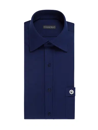 Stefano Ricci Men's Refined Wool Jersey Dress Shirt - Dark Blue | Thumbnail 1 Stefano Ricci Men's Refined Wool Jersey Dress Shirt - Dark Blue | Thumbnail 1