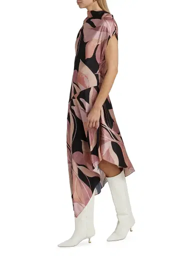 MISA Los Angeles Women's Sally Asymmetric Satin Midi-Dress - Moody Abstract Floral Stn | Thumbnail 4 MISA Los Angeles Women's Sally Asymmetric Satin Midi-Dress - Moody Abstract Floral Stn | Thumbnail 4