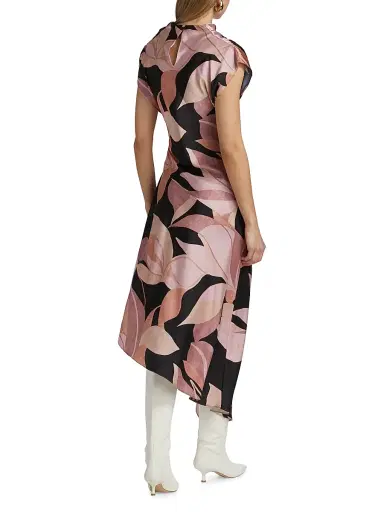 MISA Los Angeles Women's Sally Asymmetric Satin Midi-Dress - Moody Abstract Floral Stn | Thumbnail 5 MISA Los Angeles Women's Sally Asymmetric Satin Midi-Dress - Moody Abstract Floral Stn | Thumbnail 5