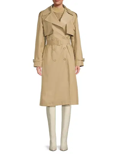 Milly Women's Double-Breasted Belted Trench Coat - Khaki | Thumbnail 3 Milly Women's Double-Breasted Belted Trench Coat - Khaki | Thumbnail 3