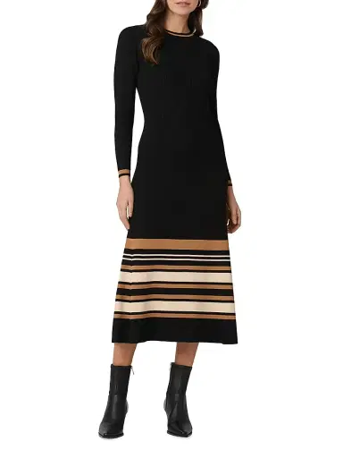 Shoshanna Women's Landon Striped Knit Midi-Dress - Jet Beige Camel | Thumbnail 2 Shoshanna Women's Landon Striped Knit Midi-Dress - Jet Beige Camel | Thumbnail 2