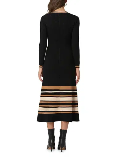 Shoshanna Women's Landon Striped Knit Midi-Dress - Jet Beige Camel | Thumbnail 3 Shoshanna Women's Landon Striped Knit Midi-Dress - Jet Beige Camel | Thumbnail 3