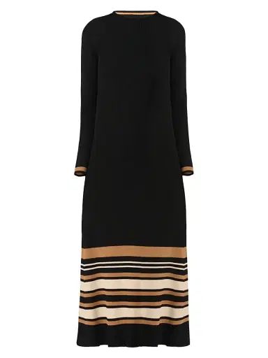 Shoshanna Women's Landon Striped Knit Midi-Dress - Jet Beige Camel | Thumbnail 1 Shoshanna Women's Landon Striped Knit Midi-Dress - Jet Beige Camel | Thumbnail 1